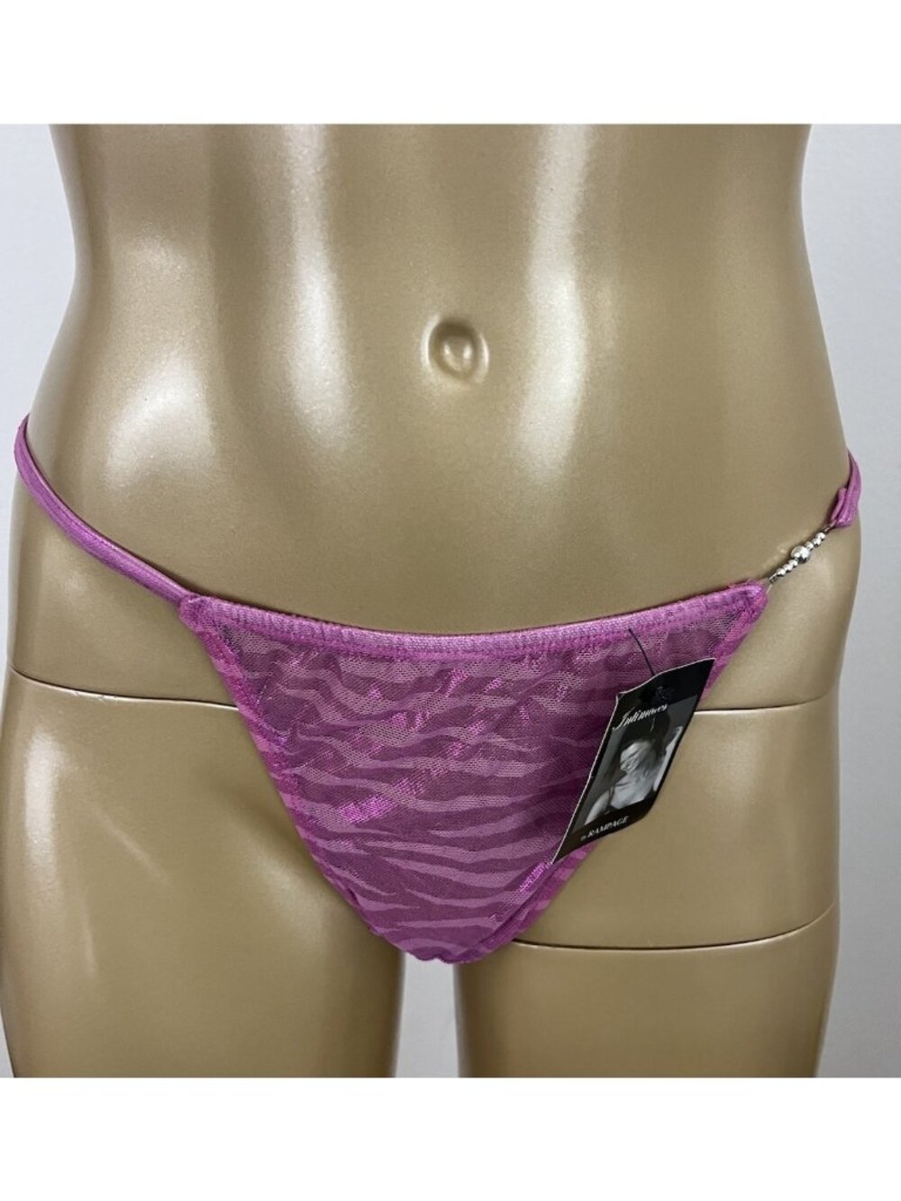 Vintage Y2K Rampage Women's L Sheer Metallic Animal Print Thong Panty NWT